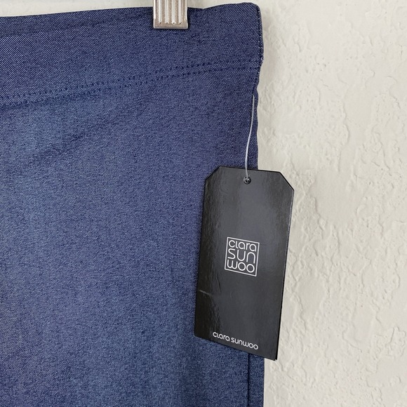 Clara Sun Woo L Ankle Pants Stretch Blue Pull On Bootcut High Rise Chino NWT - Picture 5 of 6